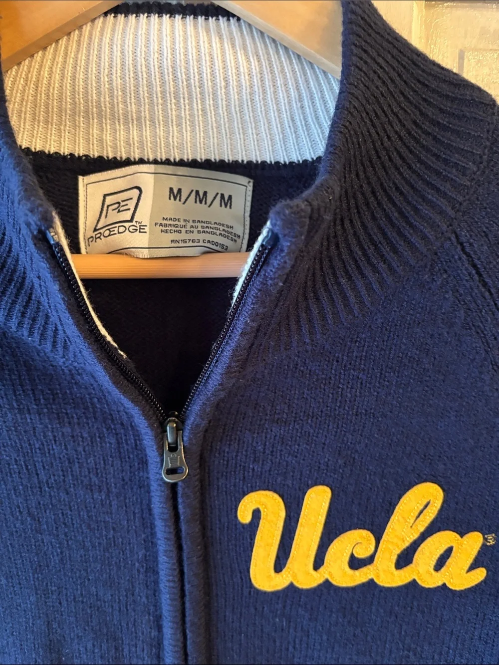 Navy Zip-Up Sweater with Yellow UCLA Script